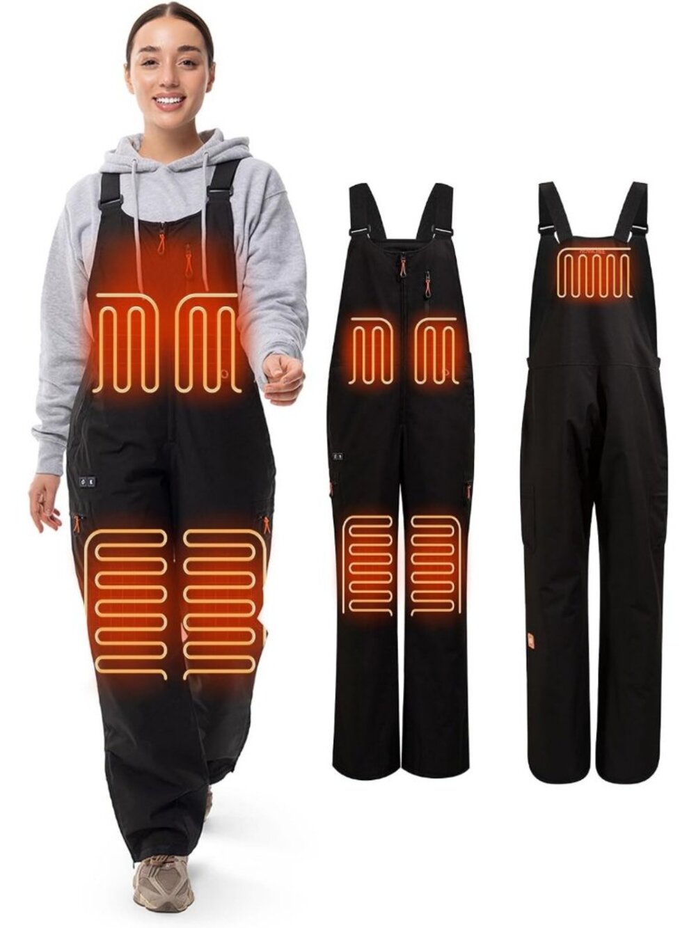 Heated Insulated Bib Overalls for Women, Warm Skiing Snow Pants with Power Bank